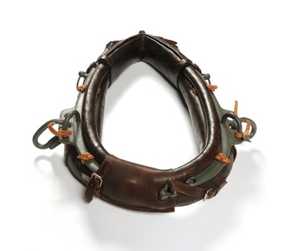 Lot 601 - Military adjustable leather and metal horse collar harness