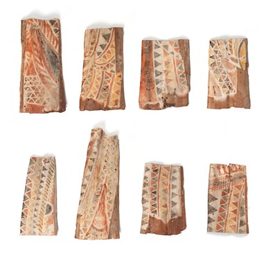 Lot 742 - Indonesian Painted Palm Leaf Roof Panels with Animal and Geometric Motifs, 19th–20th Century