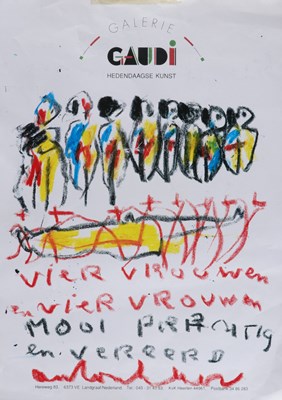 Lot 365 - Anton Heyboer (1924-2005) - "Vier vrouwen en vier vrouwen, Mooi, prachtig en vereerd" (Krijt)