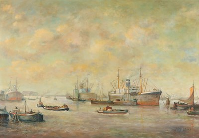 Lot 3 - Harbour scene, unknown artist.