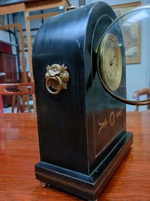 Lot 1141 - A wooden table clock with a brass dial