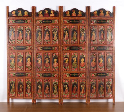 Lot 427 - Rajasthan Hand Painted Four-Leaf Folding Screen