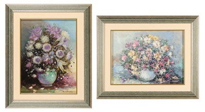 Lot 463 - Theo van de Poel (1951) - Two oil on panel flower still live