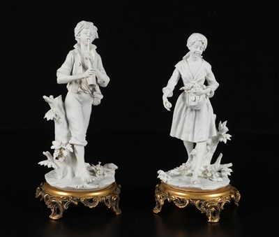 Lot 8 - TWO ITALIAN ORMOLU MOUNTED BISQUE PORCELAIN FIGURES